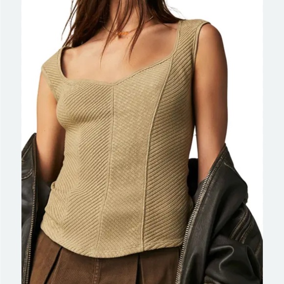 Free People Tops - Free People Tan Ribbed Sleeveless Corset Top